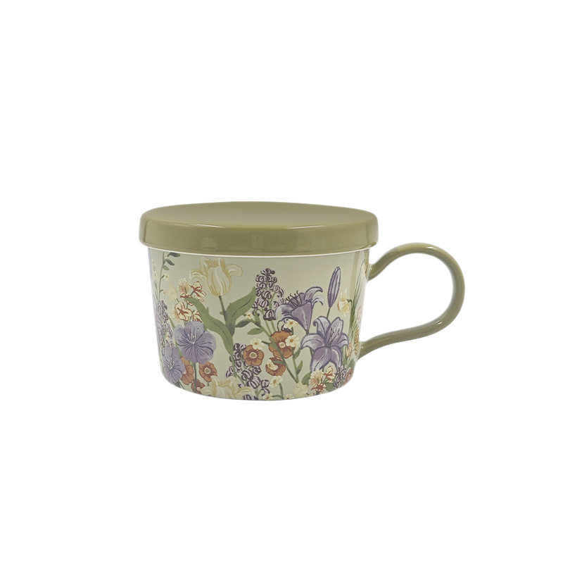 Retro pinturas al óleo de flores de conejo tazas de café y platos de cerámica tazas de café caja de regalo para el hogar diario