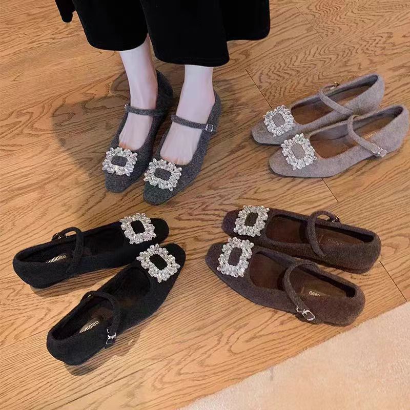 Zapatos de piel francesa Grape Mom Cena Liz ~ Hebilla de perforación cabeza cuadrada pequeña con suave tacón grueso zapatos Mary Jane
