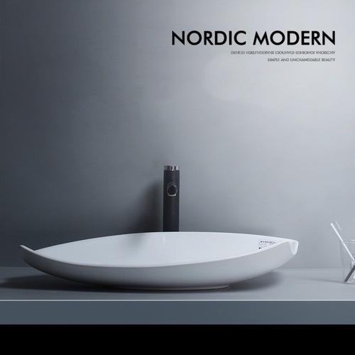 Black ceramic wash basin with creative artistic design, single basin sink for Nordic-style platform, white option, unique shaped face wash basin