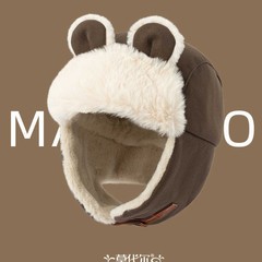 暖かいかわいい熊帽の子供は秋冬に耳を保護し、防風防寒東北雷鋒帽男を厚くした