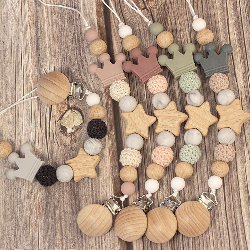 Amazon Infant and Toddler Products Beech Pacifier Chain Baby Creative Silicone Beads Bite Teeth Anti-Falling Chain