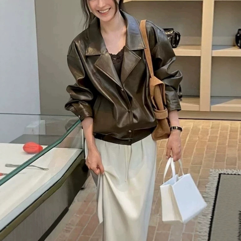 皮衣女2026早秋新款复古高级感机车PU皮衣女宽松显瘦百搭短款夹克
