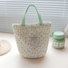 原创手提包女小众帆布手拎水桶包学生宝妈饭盒包菱格小布袋