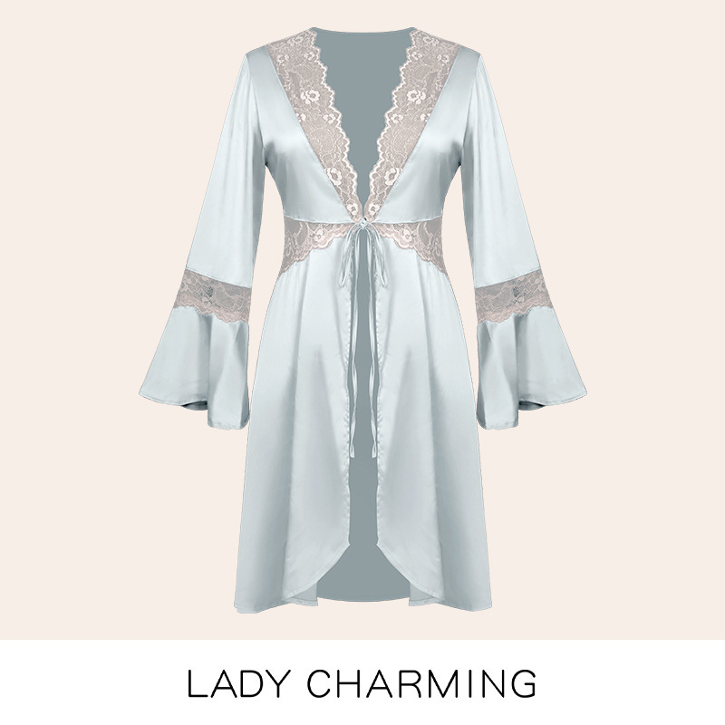 Passion Cross-border New Sexy Nightdress Sexy Pajamas with Nightgown 6167 Ice Silk Bathrobe Jacket