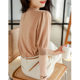 Early Spring and Summer Ice Silk Knitted Short-sleeved Top Women's 2023 New Women's Puff Sleeve Western Style T-shirt Elegant Small Shirt