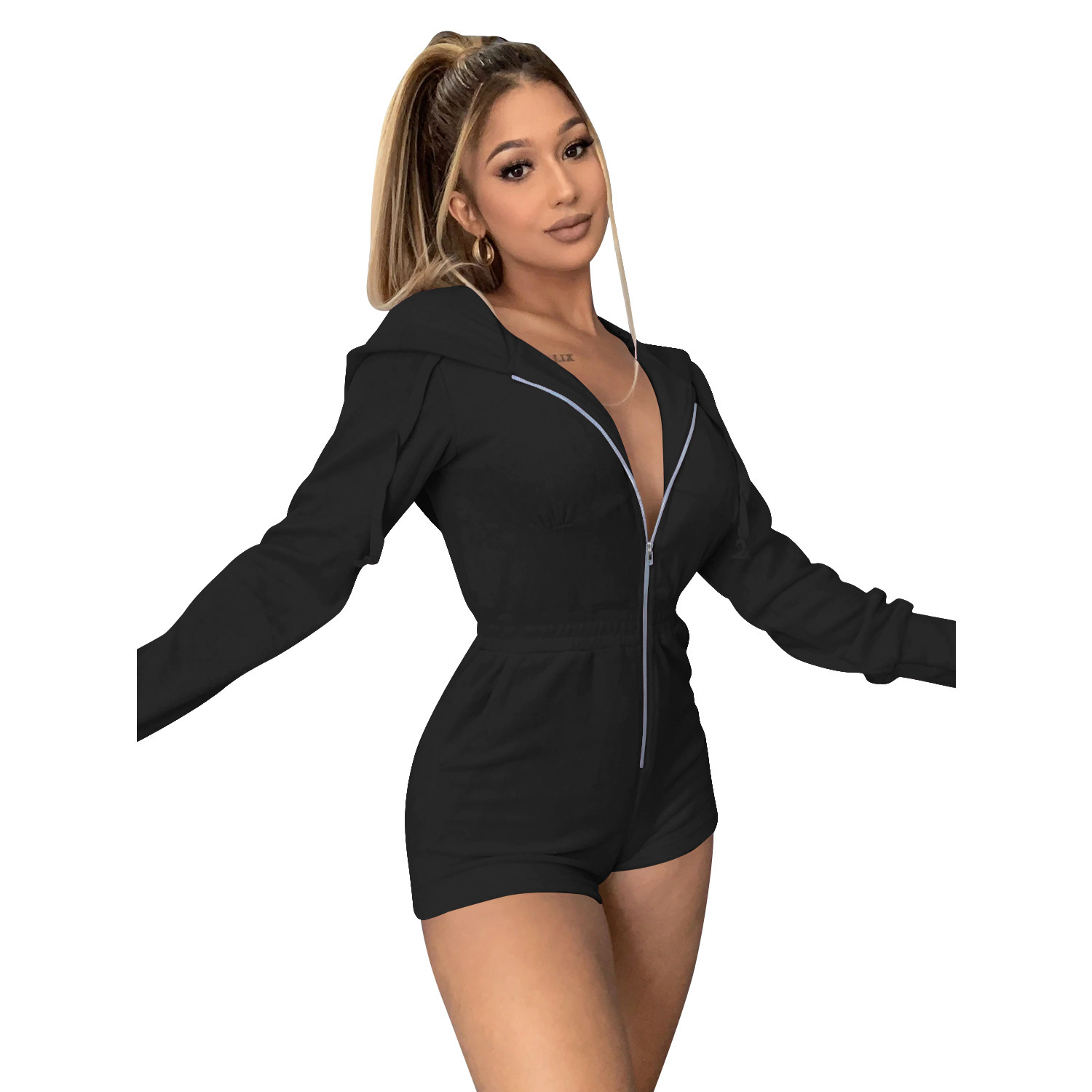 C3675 spotwish Aliexpress Amazon Europa y América de moda de mujer jeans deportivos con cremallera sudadera con sombrero
