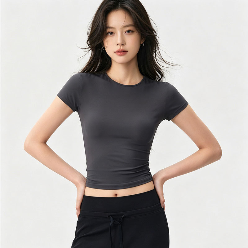 Slim-Fit Waist-Cinching Sports T-Shirt for Women, Solid Color, Simple, Skin-Friendly, Naked-Feel Fabric, Pilates Yoga Training Short-Sleeve Top for Women Slim-Fit Waist-Cinching Sports T-Shirt for Women, Solid Color, Simple, Skin-Friendly, Naked-Feel Fabric, Pilates Yoga Training Short-Sleeve Top for Women