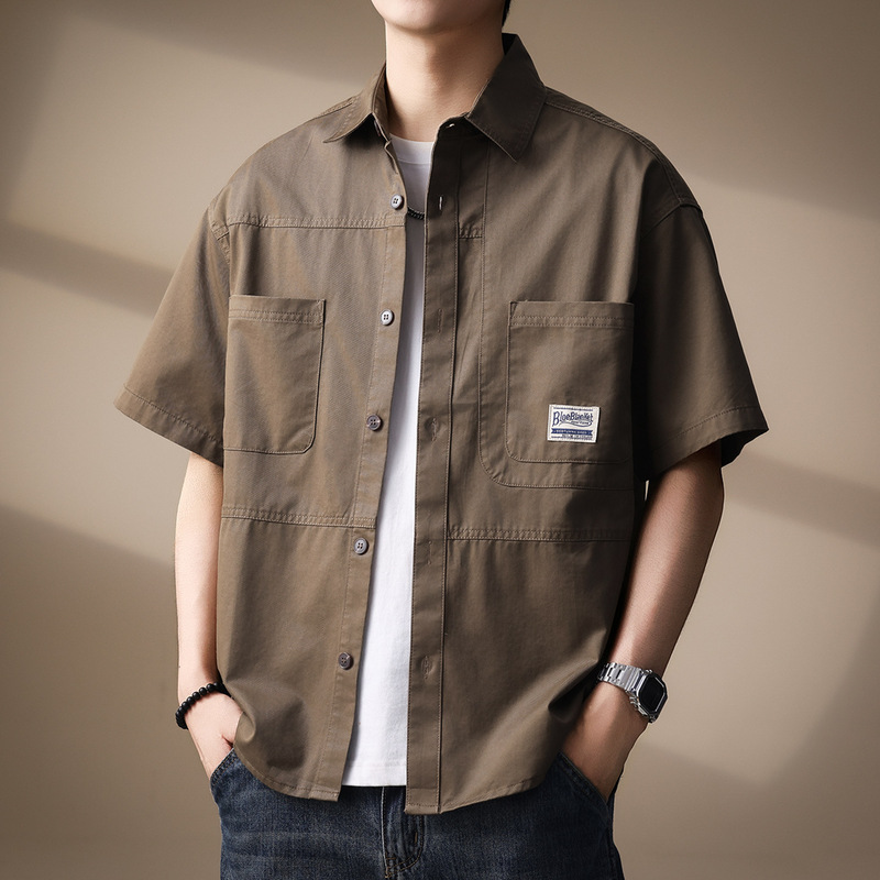 High-End American Retro Heavyweight Pure Cotton Work Shirt Men's Summer New Loose Short-Sleeved Casual Shirt Jacket Trendy High-End American Retro Heavyweight Pure Cotton Work Shirt Men's Summer New Loose Short-Sleeved Casual Shirt Jacket Trendy