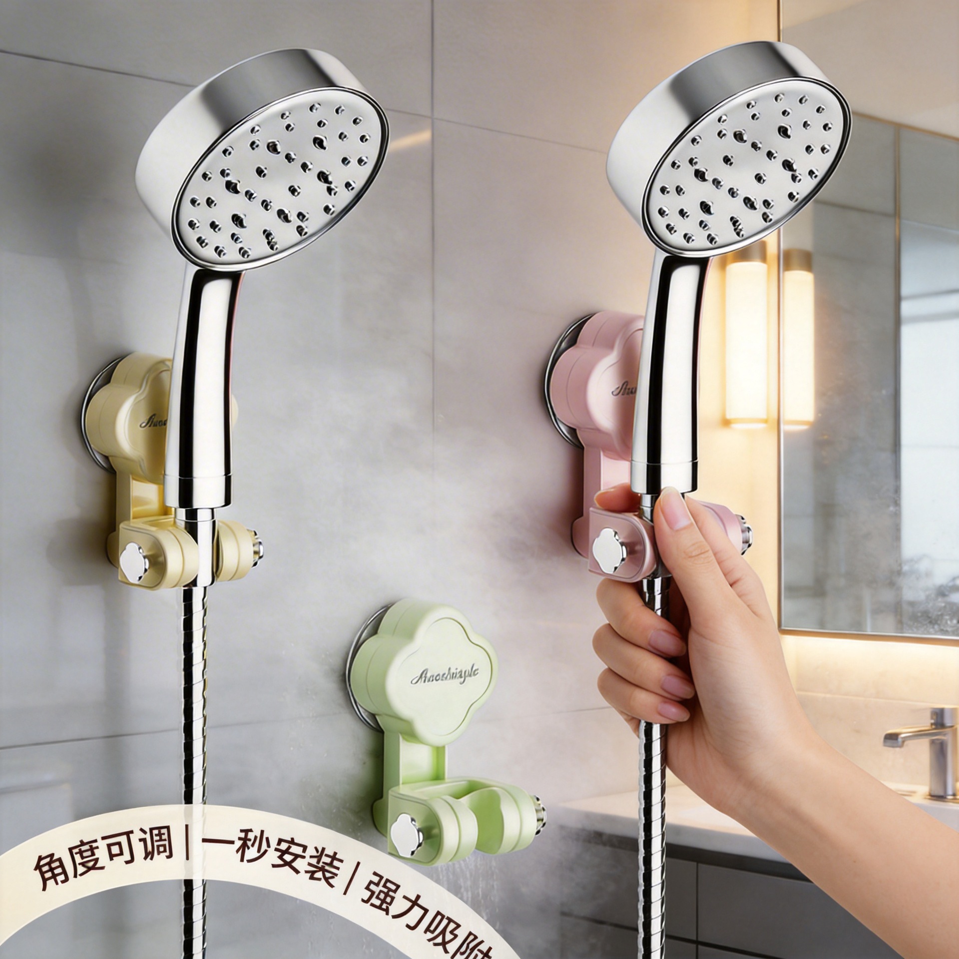 Suction cup shower bracket non-perforated fixing seat universal adjustable bathroom children's shower head flower shower base