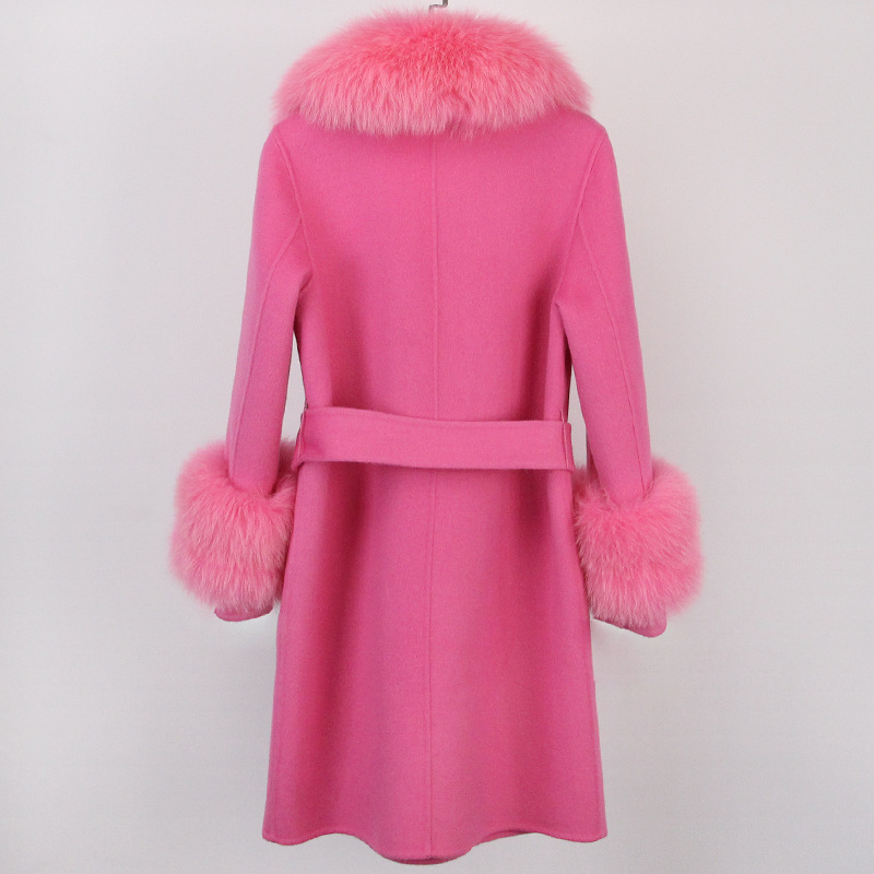 Abbigliamento da donna Cappotto in cashmere double face con pelliccia per donna Autunno e inverno Colletto da completo Caldo e sottile Cappotto in lana di alta qualità per donna_voghion.com