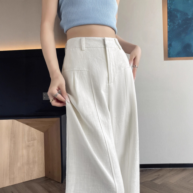 白色天丝亚麻阔腿裤女秋2025新款薄款冰丝直筒宽松休闲西装拖地裤|undefined