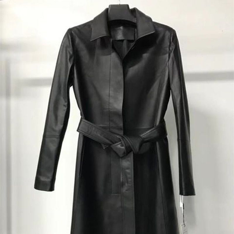 价小个子中长款赫本风海宁皮衣加长版软皮风衣女款棕色皮大衣|undefined
