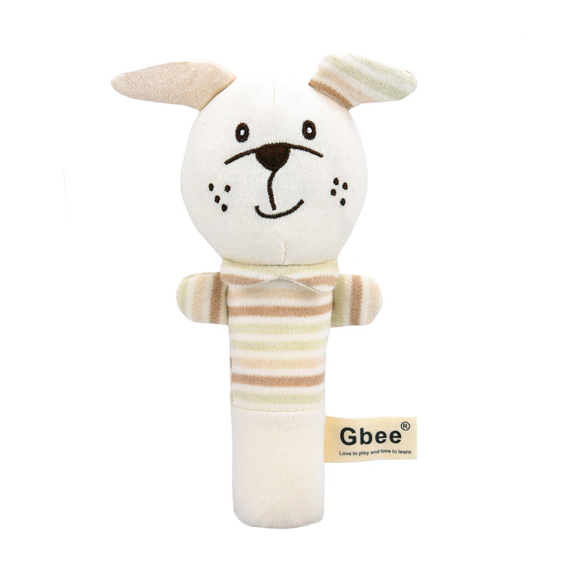 Gbee nuevo color tejido de punto sonajero bebé calmante juguete animal mano palo 0-1 años de edad juguete de peluche