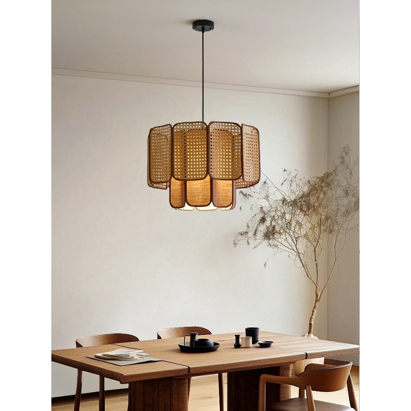 Wabi-Sabi Style Japanese New Chinese Retro Restaurant Lamp Tea Table Dining Table Decoration Tea Table Shop Commercial Rattan Zen Lamp