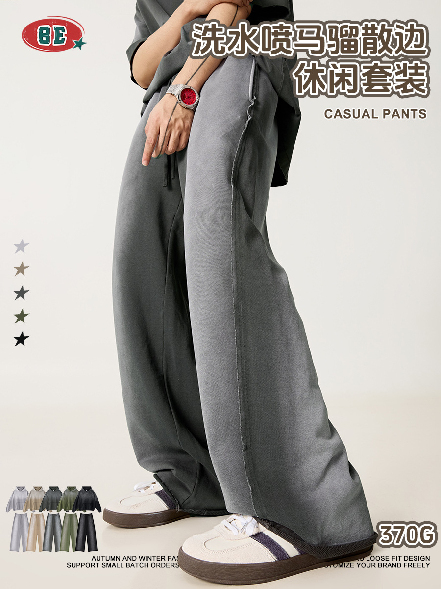 Be Hombres| 2025 otoño marca de moda americana frita flocos de nieve gradiente agujero agujero sudadera encapuchada pantalones de dos piezas para hombres