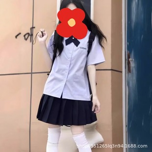 Thai School Uniform College Style Lavender Short-Sleeved Student Class Uniform Shirt Female Doll Collar Top Pleated Skirt Suit