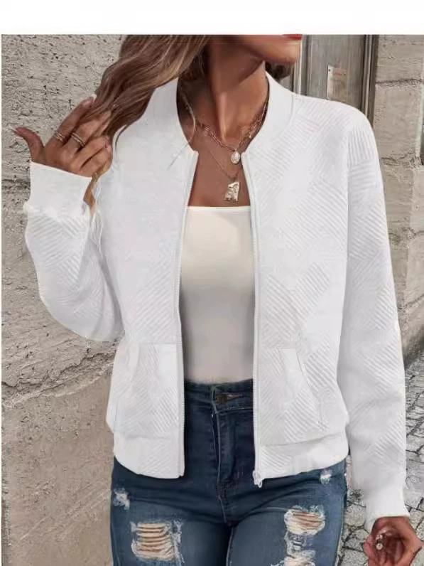 Spring knitted cardigan with zipper, long-sleeve, jacket, western style, high collar