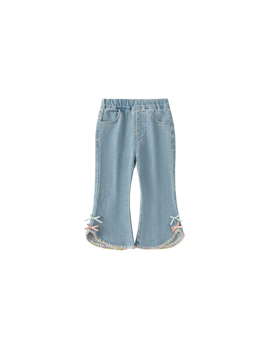 Ropa infantil Youbao, pantalones acampanados para niñas, primavera y otoño, pantalones para niñas, jeans de color claro con lazo estilo coreano para bebés. image 6