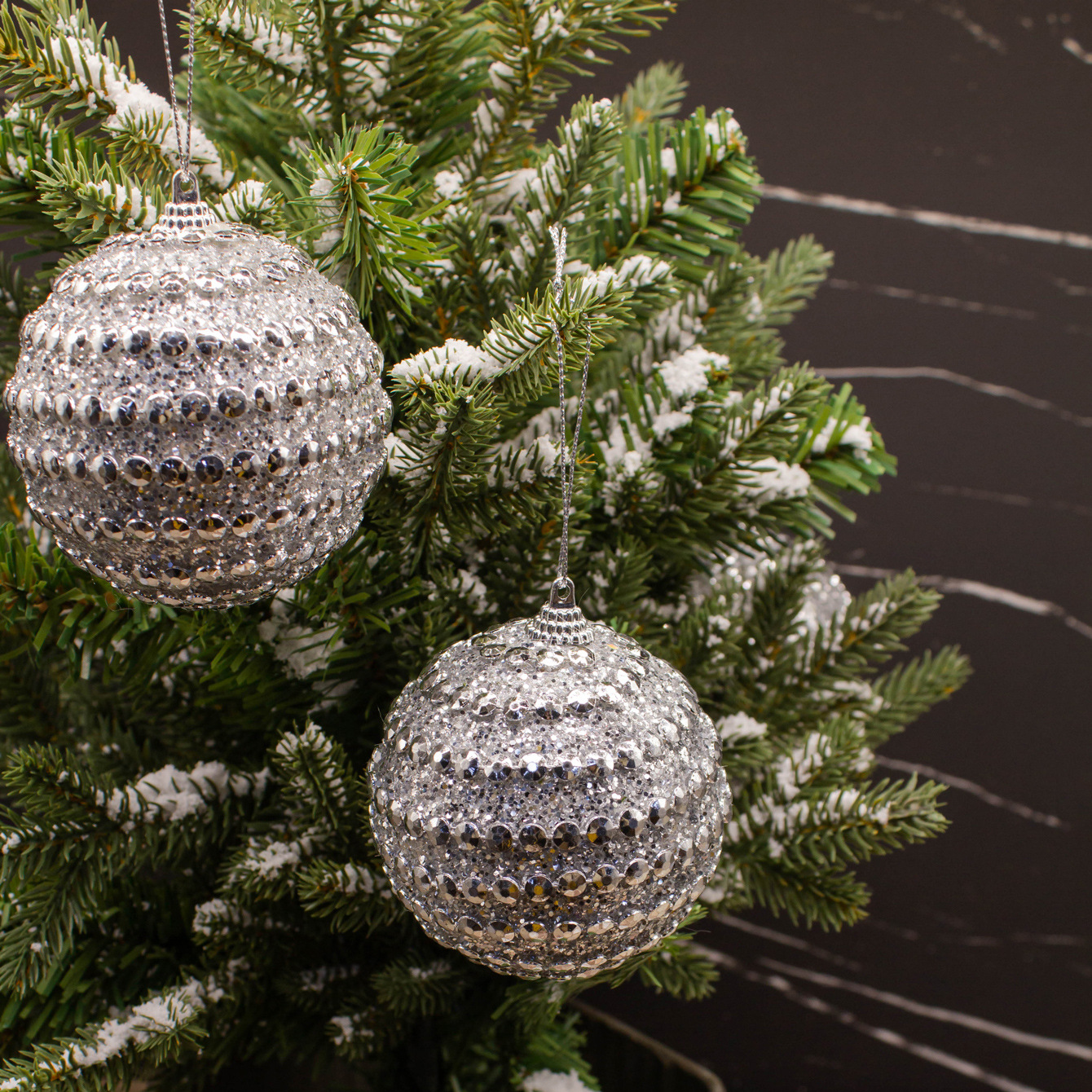 En stock stick cadena perlas brillo BOLA DE Navidad espuma bola colgante 8cm6/PCS vacaciones decoración bola centro comercial ventana Decoración