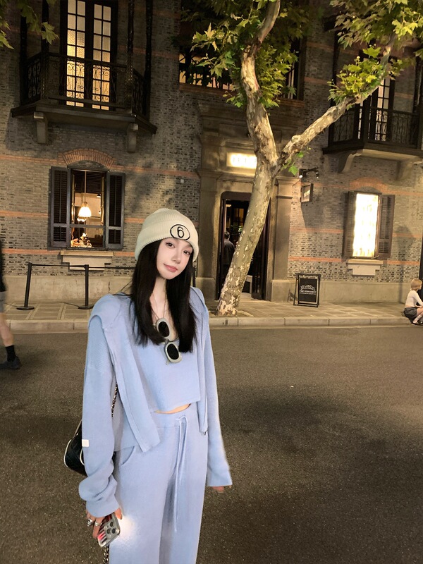 区区欧阳连帽针织开衫女秋季长袖宽松美式复古慵懒风毛衣外套上衣|undefined