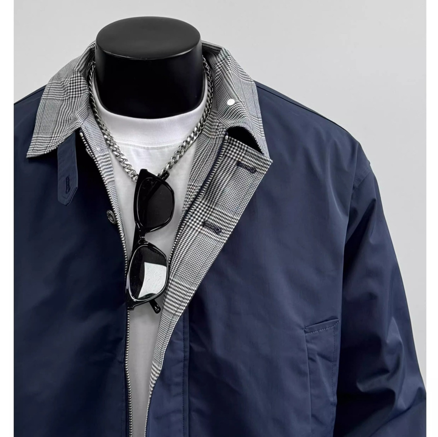 Color Blocking Plaid Lapel Jacket Men's Workwear Minimalist Loose Casual Jacket_voghion.com