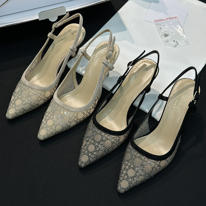 Spring and summer new women's sandals high heel pointed fashion sandals covered toe sandals sexy lace kitten shoes