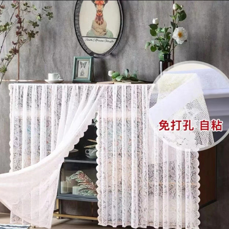 纱帘飘窗开窗钉珠法式复古魔术贴免遮挡打孔蕾丝田园窗帘门帘隔断|undefined