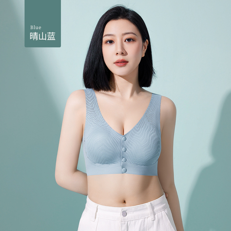 Ropa interior de madre sujetador con hebilla delantera para mujer sin anillo de acero tipo chaleco taza fija para personas de mediana edad y ancianos sujetador sin costuras de seda de hielo verano delgado