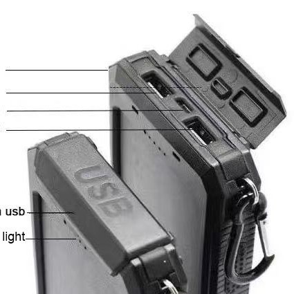 Banco de energía solar al aire libre transfronterizo 20000mah de gran capacidad, brújula resistente al agua, banco de energía móvil