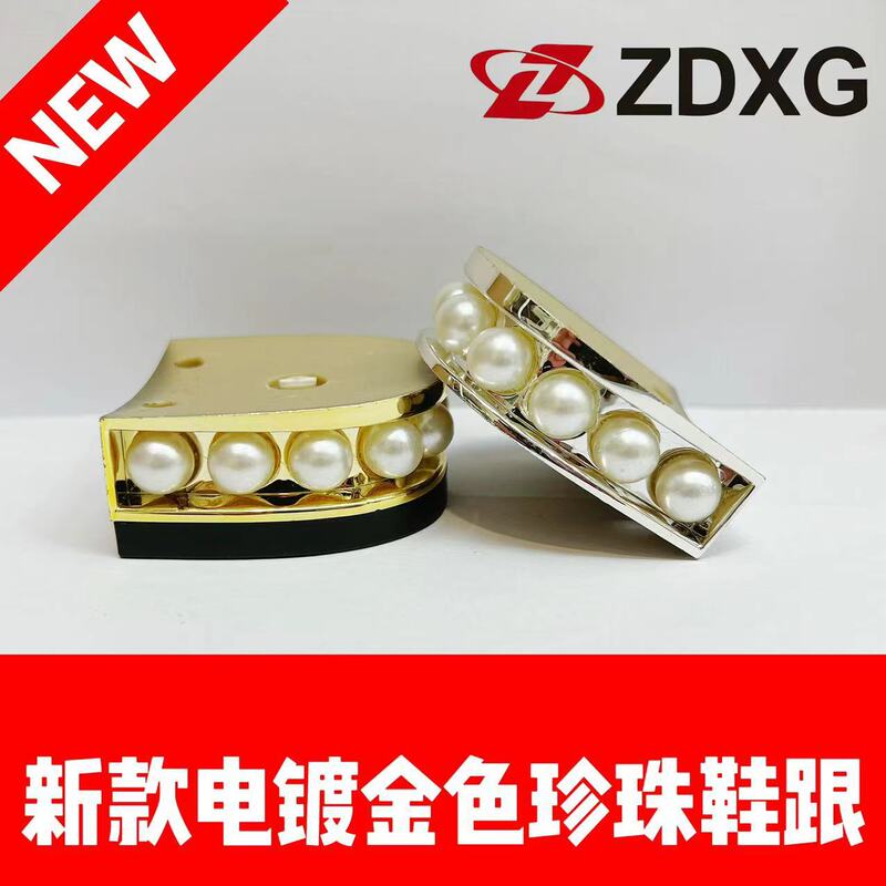 Zhengda heel sole 135-1268 New electroplated gold inlaid pearl women's fashion low heel heel heel Zhengda heel sole 135-1268 New electroplated gold inlaid pearl women's fashion low heel heel heel