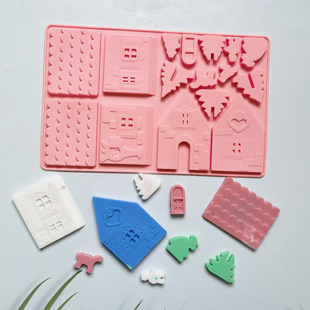 Building Blocks Christmas Wooden House 246 Silicone Mold Cake Ice Cream Pudding Dessert Mold Soap Baking Utensils