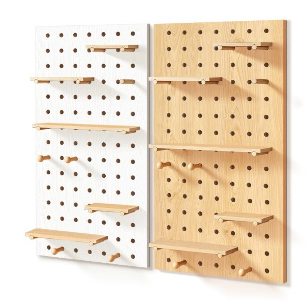 Pegboard wall storage for entryway, creative and simple solid wood pegboard storage hanging board bookshelf