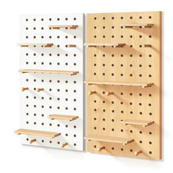 Pegboard wall storage for entryway, creative and simple solid wood pegboard storage hanging board bookshelf