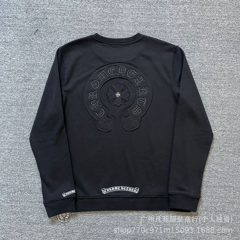 克罗伈正确版 chrome Heart 重工刺绣金属装饰高克重圆领卫衣现货|undefined