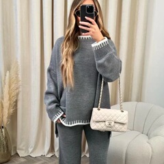 2025欧米の越境秋冬の新商品の純色のカジュアルでゆったりしている2つのセットの女性のスーツの頭をかぶせて怠惰な新型です。