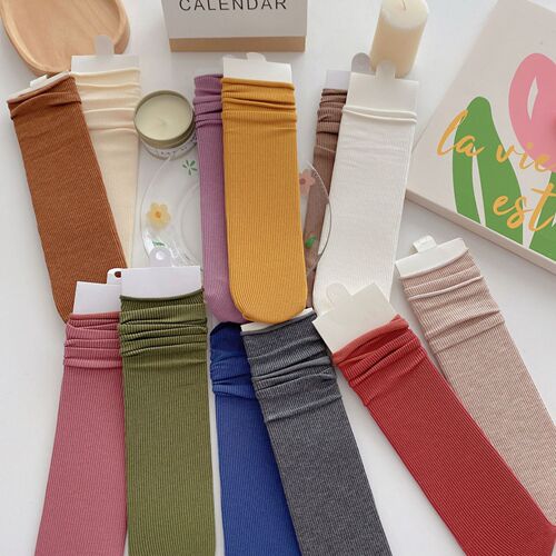 Morandi piles of socks women's mid-calf socks ins trendy cotton socks spring and autumn Japanese solid color versatile summer women's stockings