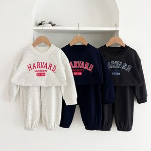 Children's suit Spring and Autumn New Boys' Letter Printing Sports suit Baby Girl's Sweat Two-piece Fashionable Sweat Pants