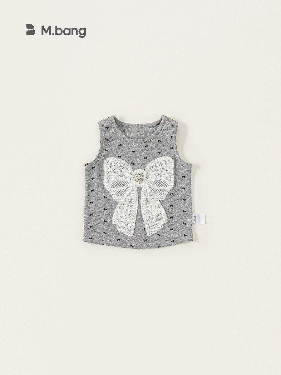 Youbao ropa para niños verano nuevo estilo para niños versión coreana sin mangas top delgado cuello redondo T chaleco bordado con lazo para niñas
