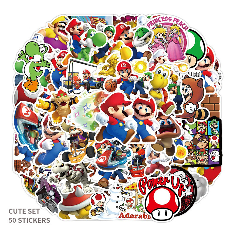 50 cartoon game Mario Super Mary graffiti stickers luggage notebook thermos cup children stickers