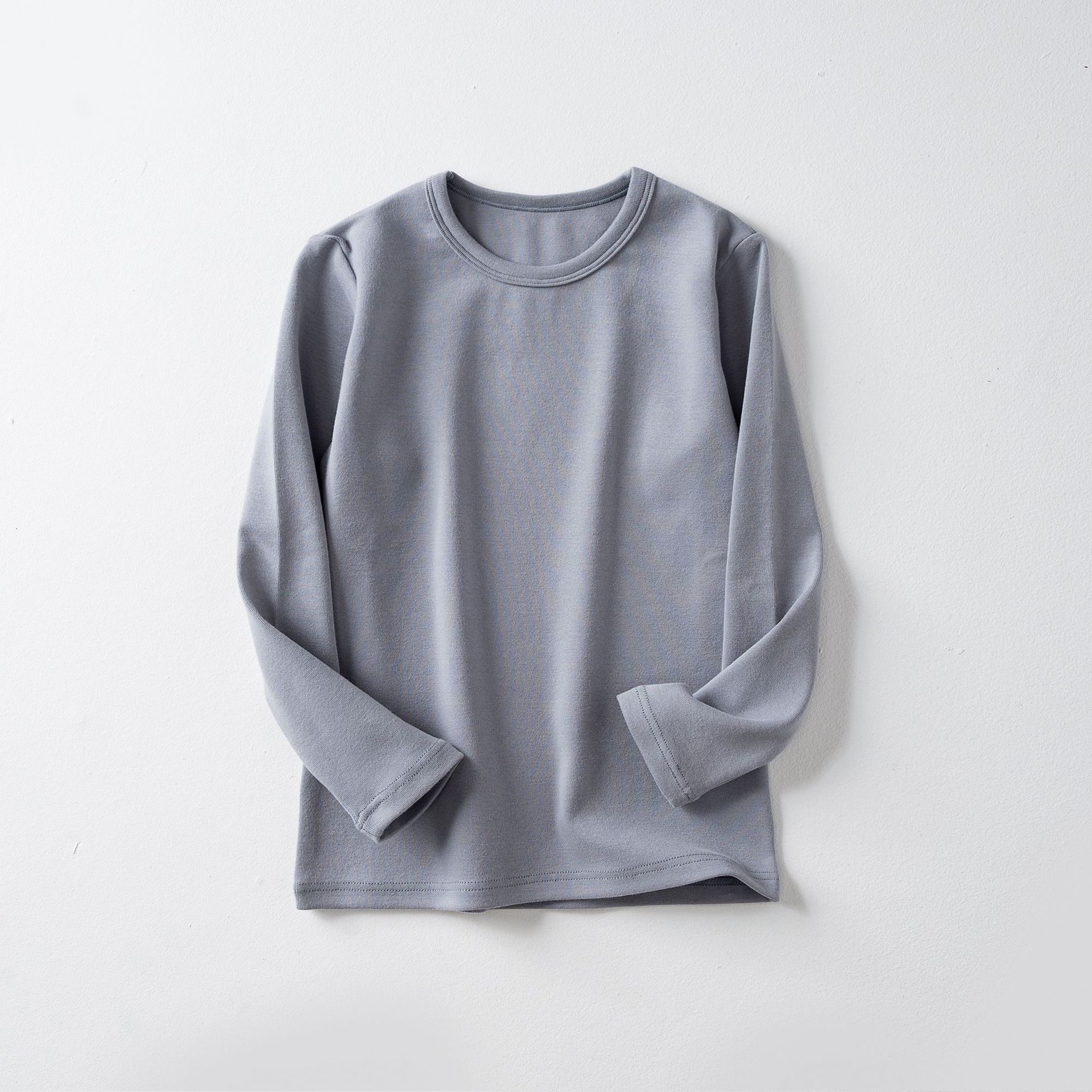 Camiseta interior térmica gruesa de forro polar para niños, top de manga larga con cuello redondo de color liso para niñas y niños, ropa interior térmica.