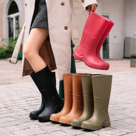 外贸舒适高筒厚款日常休闲四季雨鞋女雨林徒步防水防滑特高胶雨靴