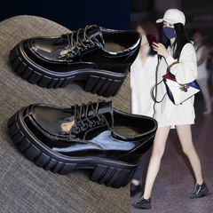 2024 Spring New Genuine Leather Block Heel Slip-On Platform Shoes with Laces and Breathable Low Top for Women Students