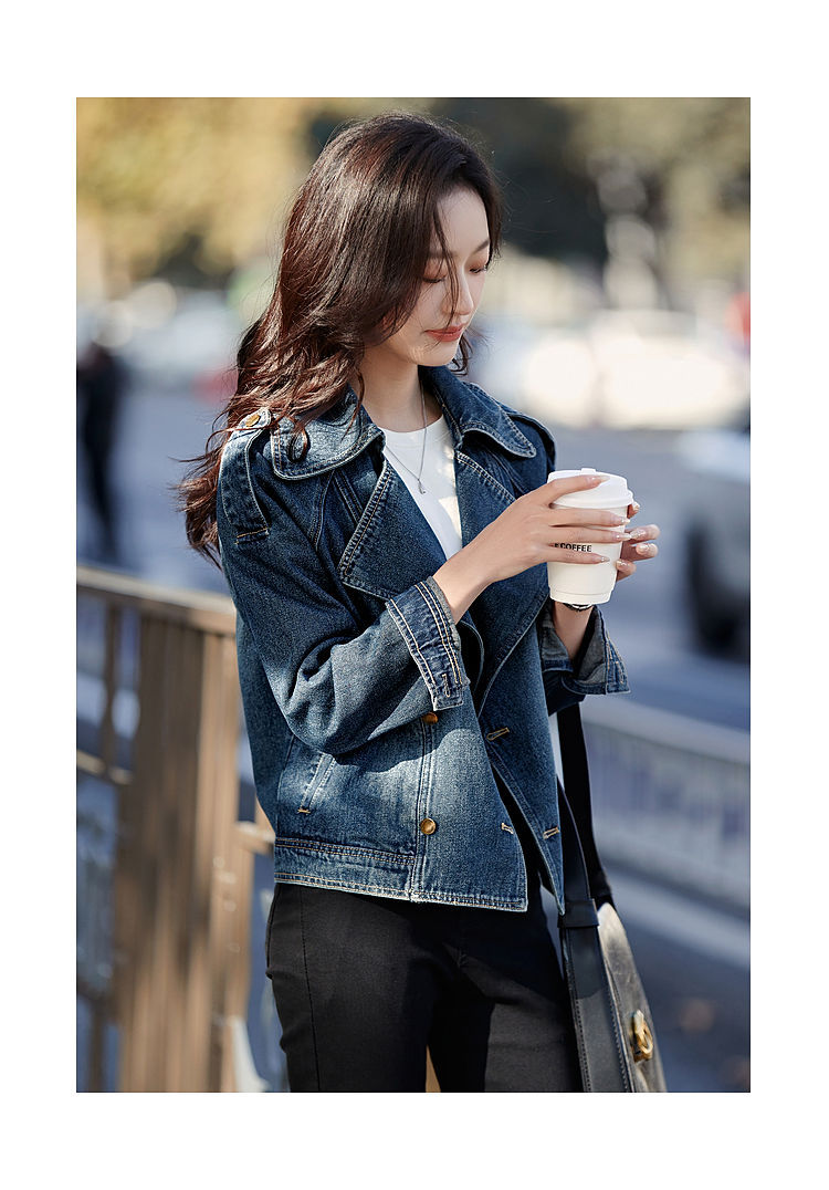 Women's Casual Stylish Trench Coat Short Collared Denim Jacket Spring Autumn New Fashion Style_mkmklike.com