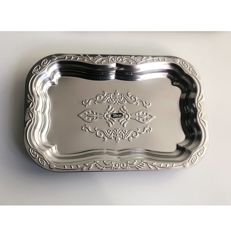 Stainless Steel Rectline Tray Export Embossed Metal Fruit Plate Embossed Storage Plate Decorative Plate Dried Fruit Plate Cake Plate