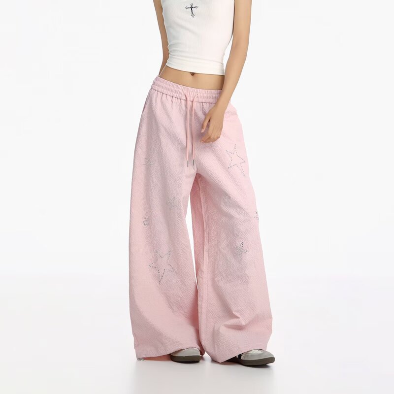 New loose-fit versatile solid color shiny rhinestone-decorated drapey sports straight-leg wide-leg casual pants for cross-border wholesale New loose-fit versatile solid color shiny rhinestone-decorated drapey sports straight-leg wide-leg casual pants for cross-border wholesale