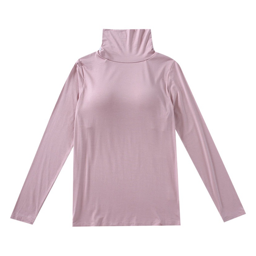 Modal High-collar Long-sleeved T-shirt with Chest Pad Slim-fit Underwear Bra-free Bra Cup One-piece Base Shirt Women's Spring and Autumn