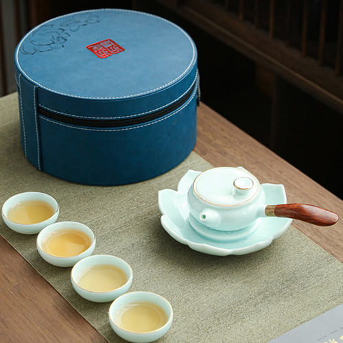 High-end Mutton Fat Jade Tea Set Ceramic Business Gift Travel Set Gongfu Tea Set Outdoor Storage Portable Buddhist Gift
