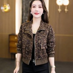2025秋季新款时尚豹纹外套洋气显瘦百搭气质小个子上衣夹克妈妈装