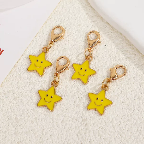 Cross-border cartoon cute smiley face five-pointed star oil-drip pendant accessory for DIY bracelet, necklace, keychain, and jewelry