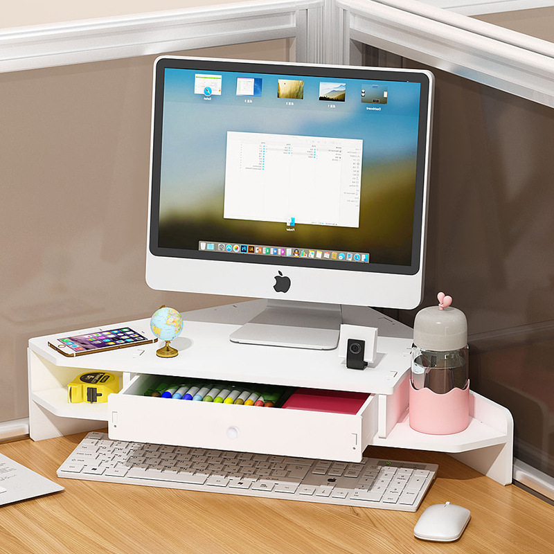 Desktop Computer Elevated Stand, Desktop Storage Box, Corner Triangular Office Desk Monitor Shelf, Movable